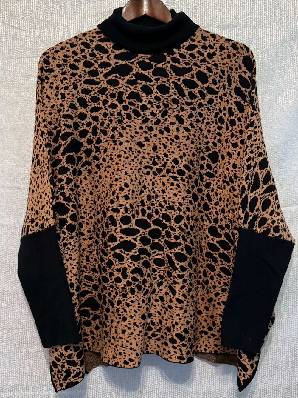 Alfani Leopard Sweater Black Sleeve Poncho Pullover Turtle Neck Women’s 0x